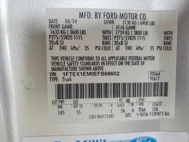 Продаж на аукціоні авто 2014 Ford F150, vin: 1FTEX1EM0EFB68602, номер лоту: 62459156