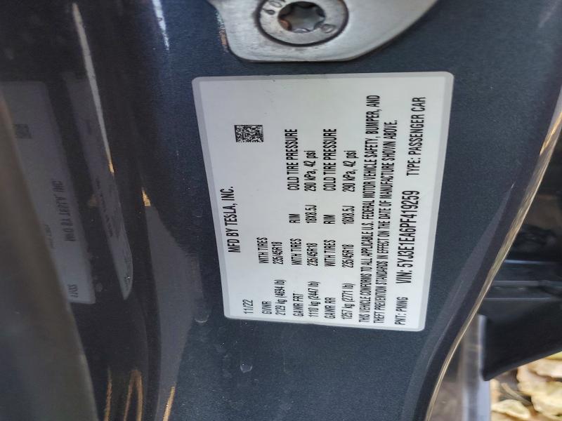 Продаж на аукціоні авто 2023 Tesla Model 3, vin: 5YJ3E1EA6PF419259, номер лоту: 59258206