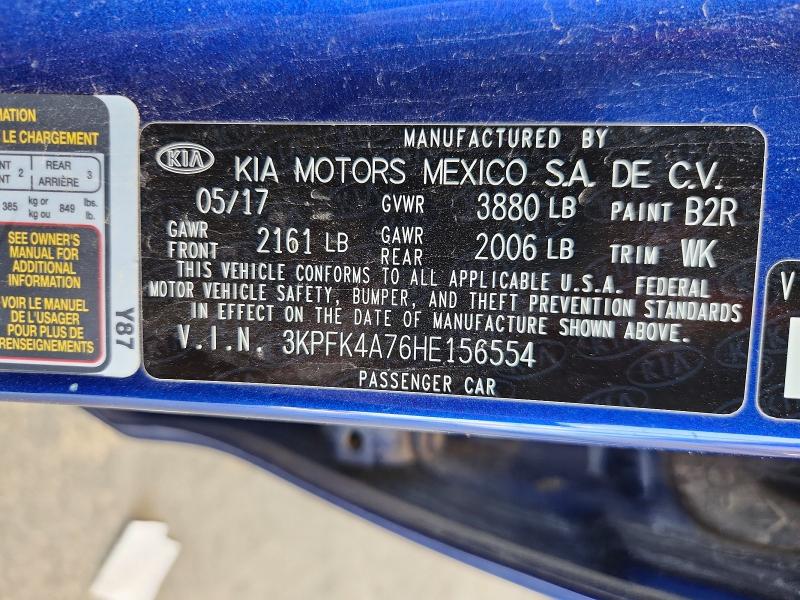 59820096 :رقم المزاد ، 3KPFK4A76HE156554 vin ، 2017 Kia Forte مزاد بيع