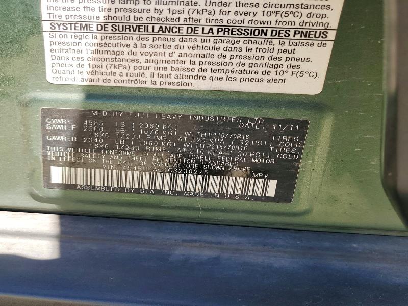 60291136 :رقم المزاد ، 4S4BRBAC1C3230275 vin ، 2012 Subaru Outback مزاد بيع