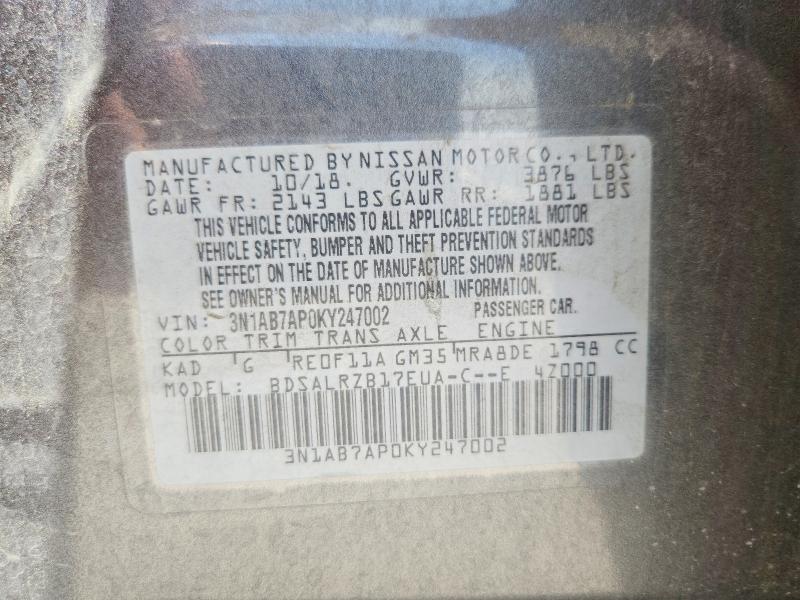61494776 :رقم المزاد ، 3N1AB7AP0KY247002 vin ، 2019 Nissan Sentra مزاد بيع