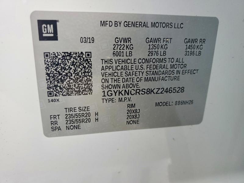 2019 Cadillac Xt5 მანქანა იყიდება აუქციონზე, vin: 1GYKNCRS8KZ246528, აუქციონის ნომერი: 56794096