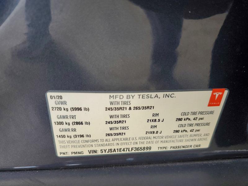 Aukcja sprzedaży 2020 Tesla Model S, vin: 5YJSA1E47LF365899, numer aukcji: 59724696