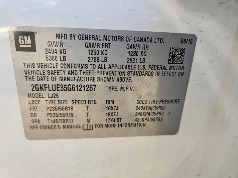 Aukcja sprzedaży 2016 Gmc Terrain, vin: 2GKFLUE35G6121267, numer aukcji: 61060906