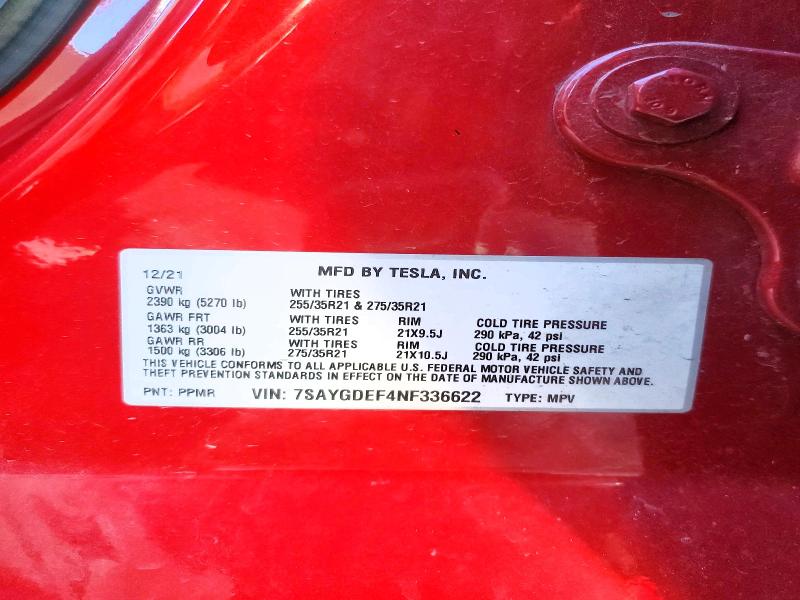 61781496 :رقم المزاد ، 7SAYGDEF4NF336622 vin ، 2022 Tesla Model Y مزاد بيع