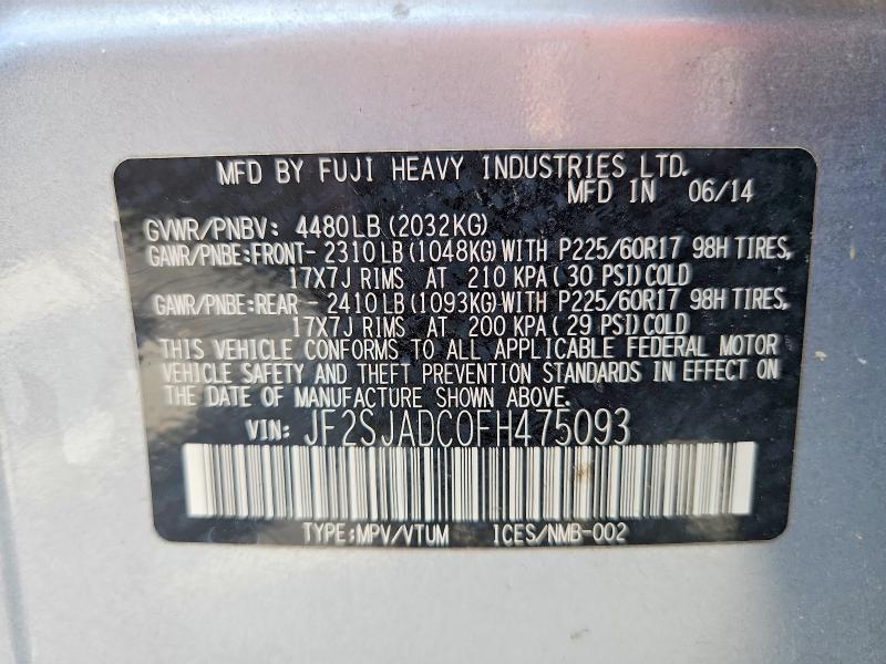 63202356 :رقم المزاد ، JF2SJADC0FH475093 vin ، 2015 Subaru Forester مزاد بيع