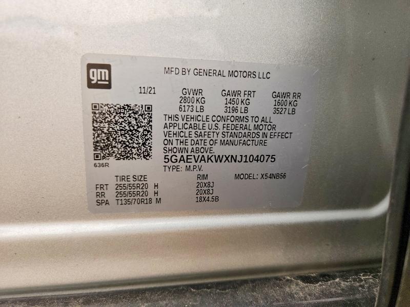 Продаж на аукціоні авто 2022 Buick Enclave, vin: 5GAEVAKWXNJ104075, номер лоту: 61228786