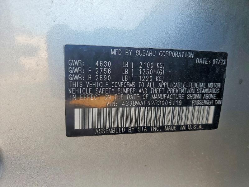 60680946 :رقم المزاد ، 4S3BWAF62R3008119 vin ، 2024 Subaru Legacy مزاد بيع