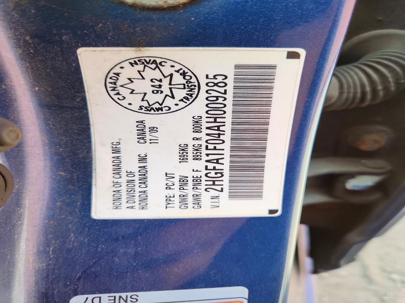 61304426 :رقم المزاد ، 2HGFA1F04AH009285 vin ، 2010 Honda Civic مزاد بيع