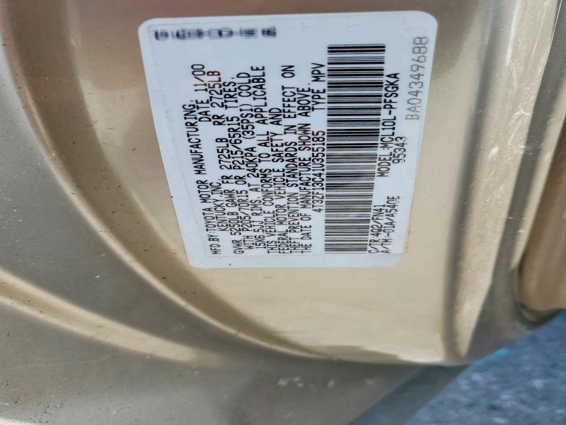 Продажа на аукционе авто 2001 Toyota Sienna, vin: 4T3ZF13C41U355185, номер лота: 60503166
