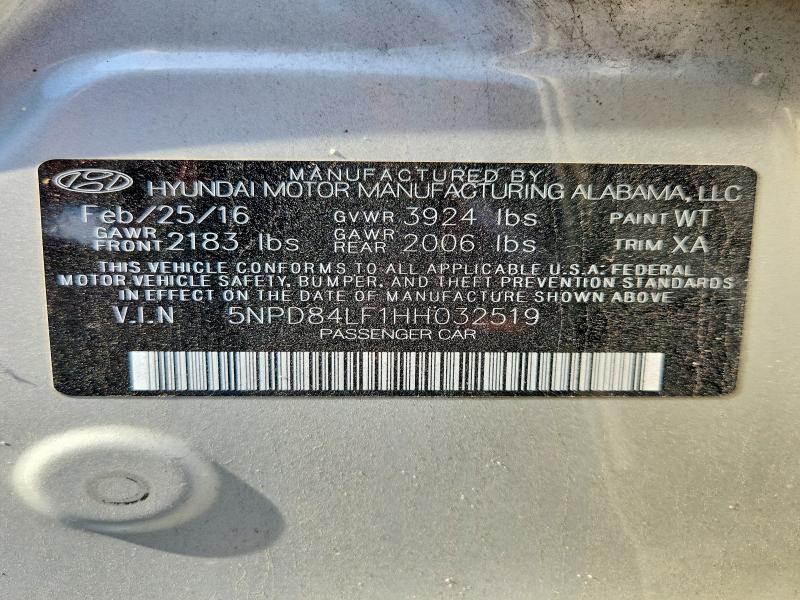 61006206 :رقم المزاد ، 5NPD84LF1HH032519 vin ، 2017 Hyundai Elantra مزاد بيع