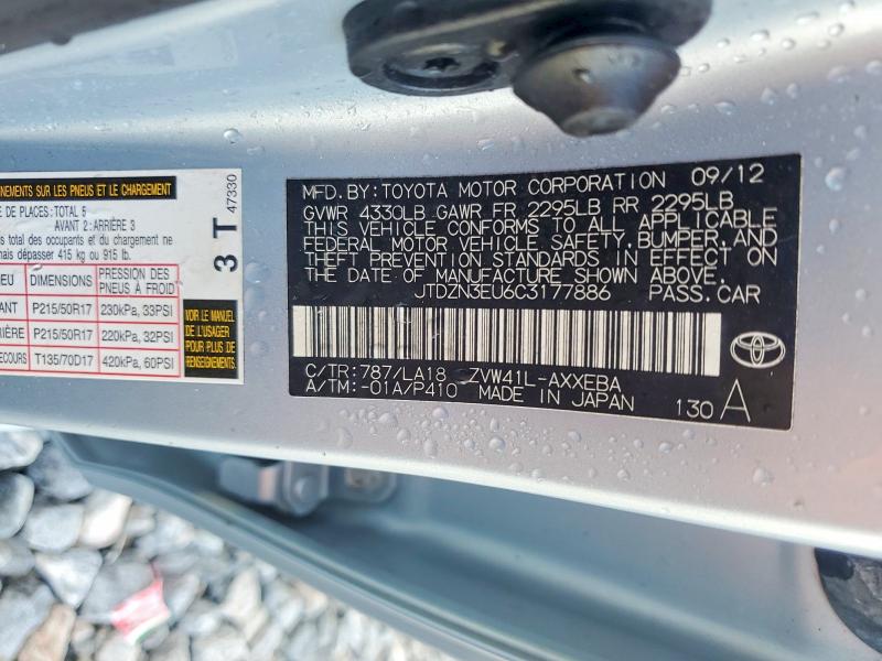 2012 Toyota Prius V მანქანა იყიდება აუქციონზე, vin: JTDZN3EU6C3177886, აუქციონის ნომერი: 62798986