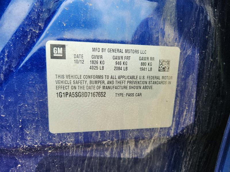 Продажа на аукционе авто 2013 Chevrolet Cruze, vin: 1G1PA5SG8D7167652, номер лота: 59962446