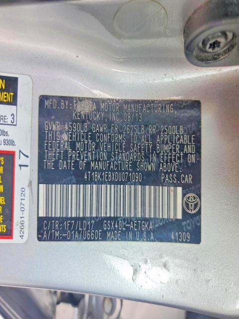 2013 Toyota Avalon მანქანა იყიდება აუქციონზე, vin: 4T1BK1EBXDU071090, აუქციონის ნომერი: 60969856
