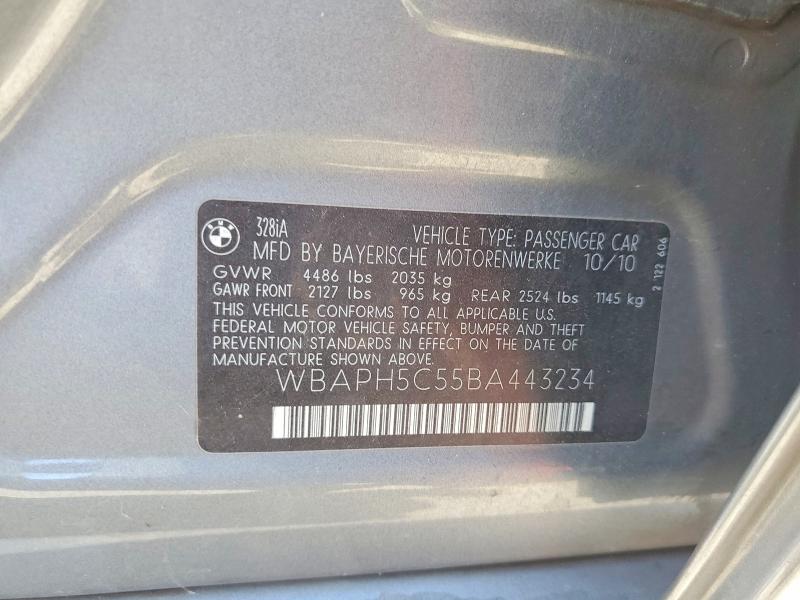 2011 Bmw 328 მანქანა იყიდება აუქციონზე, vin: WBAPH5C55BA443234, აუქციონის ნომერი: 62707016