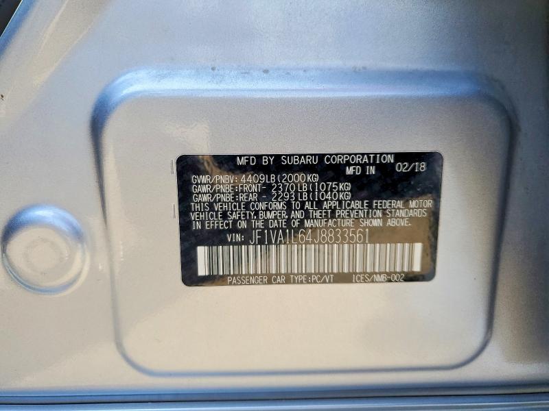 2018 Subaru Wrx მანქანა იყიდება აუქციონზე, vin: JF1VA1L64J8833561, აუქციონის ნომერი: 63598276