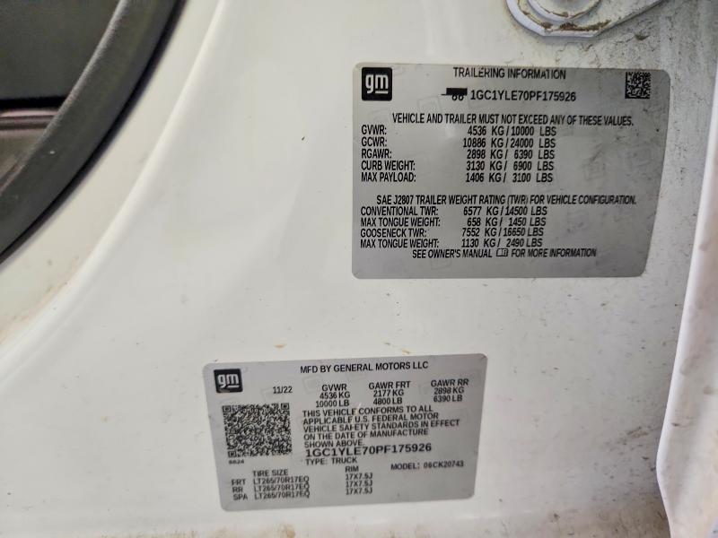 59189356 :رقم المزاد ، 1GC1YLE70PF175926 vin ، 2023 Chevrolet Silverado مزاد بيع