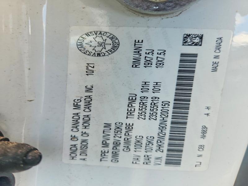 2022 Honda Cr-v მანქანა იყიდება აუქციონზე, vin: 2HKRW2H90NH200150, აუქციონის ნომერი: 59914356