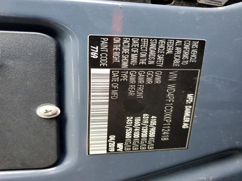 61849046 :رقم المزاد ، WD4PF1CDXKP112418 vin ، 2019 Mercedes-benz Sprinter مزاد بيع
