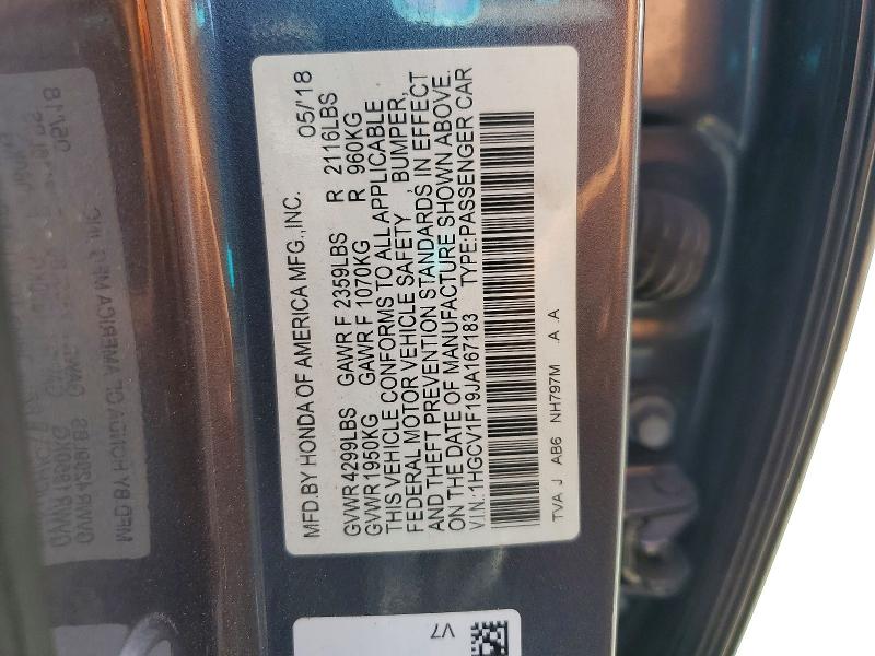 Продаж на аукціоні авто 2018 Honda Accord, vin: 1HGCV1F19JA167183, номер лоту: 61747086