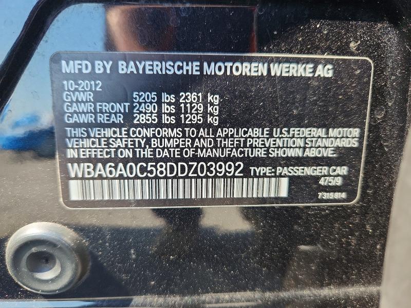 59336376 :رقم المزاد ، WBA6A0C58DDZ03992 vin ، 2013 Bmw 640 مزاد بيع