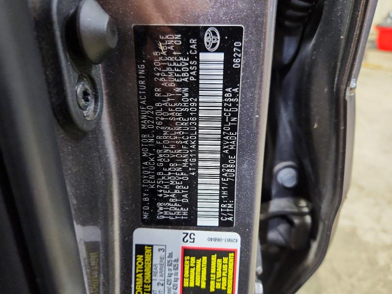 85982015 :رقم المزاد ، 4T1G11AK0LU361092 vin ، 2020 Toyota Camry مزاد بيع