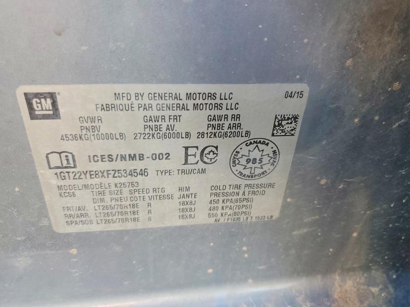 2015 Gmc Sierra მანქანა იყიდება აუქციონზე, vin: 1GT22YE8XFZ534546, აუქციონის ნომერი: 62068076