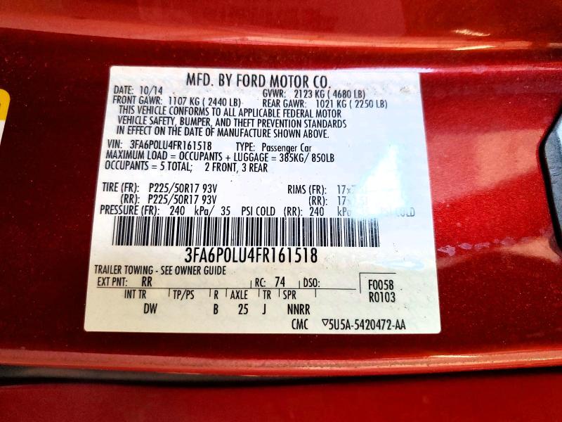Aukcja sprzedaży 2015 Ford Fusion, vin: 3FA6P0LU4FR161518, numer aukcji: 61613986