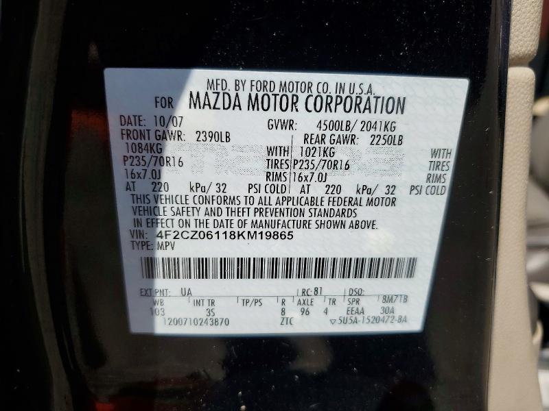 Продажа на аукционе авто 2008 Mazda Tribute, vin: 4F2CZ06118KM19865, номер лота: 62689466