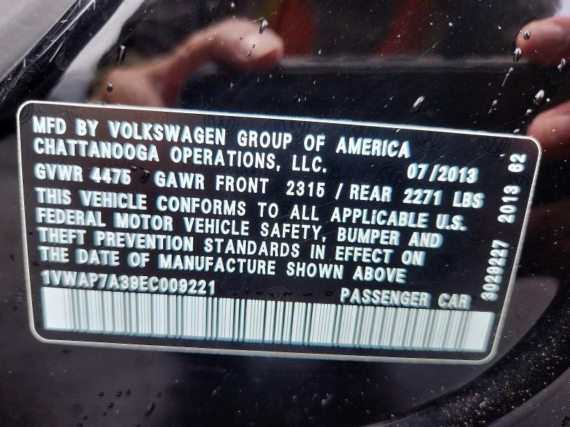 Продажа на аукционе авто 2014 Volkswagen Passat, vin: 1VWAP7A39EC009221, номер лота: 63055466
