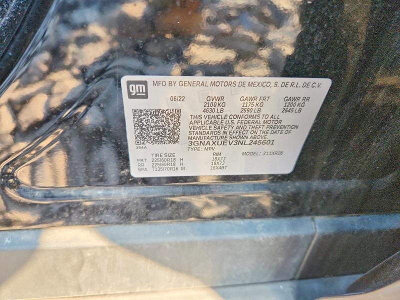 Aukcja sprzedaży 2022 Chevrolet Equinox, vin: 3GNAXUEV3NL245601, numer aukcji: 60816496