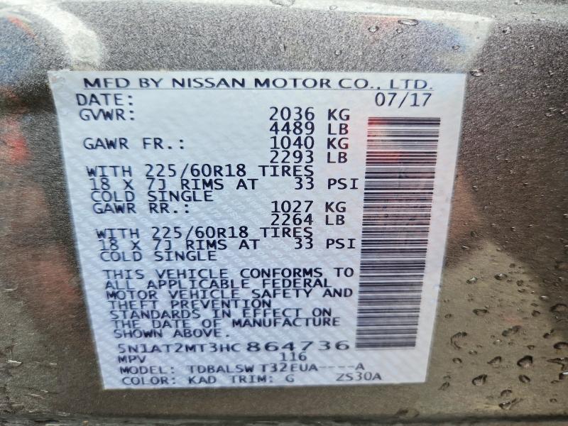 Aukcja sprzedaży 2017 Nissan Rogue, vin: 5N1AT2MT3HC864736, numer aukcji: 59384986