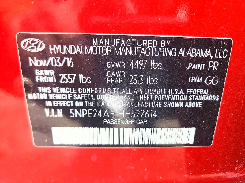 Auction sale of the 2017 Hyundai Sonata, vin: 5NPE24AF1HH522614, lot number: 59859366