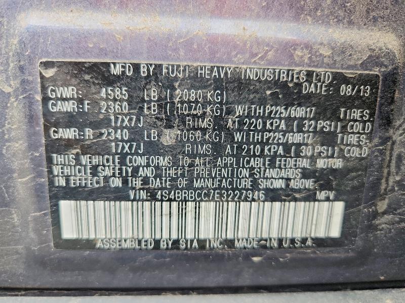 2014 Subaru Outback მანქანა იყიდება აუქციონზე, vin: 4S4BRBCC7E3227946, აუქციონის ნომერი: 60919536