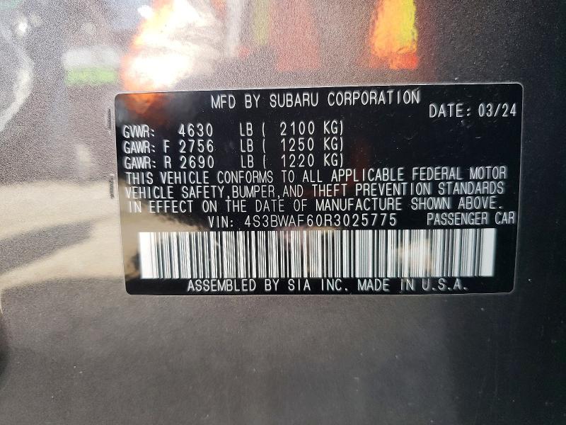 Aukcja sprzedaży 2024 Subaru Legacy, vin: 4S3BWAF60R3025775, numer aukcji: 60455236