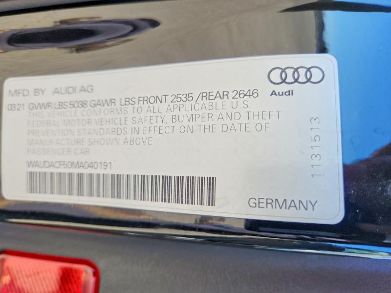 61437386 :رقم المزاد ، WAUDACF50MA040191 vin ، 2021 Audi A5 مزاد بيع