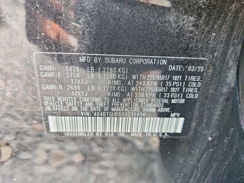 Aukcja sprzedaży 2025 Subaru Outback, vin: 4S4BTGUD5S3235836, numer aukcji: 62707266