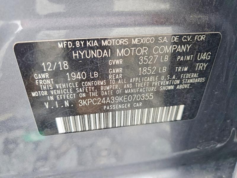 63225756 :رقم المزاد ، 3KPC24A39KE070355 vin ، 2019 Hyundai Accent مزاد بيع
