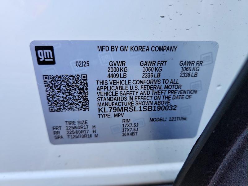 62639306 :رقم المزاد ، KL79MRSL1SB190032 vin ، 2025 Chevrolet Trailblazer مزاد بيع