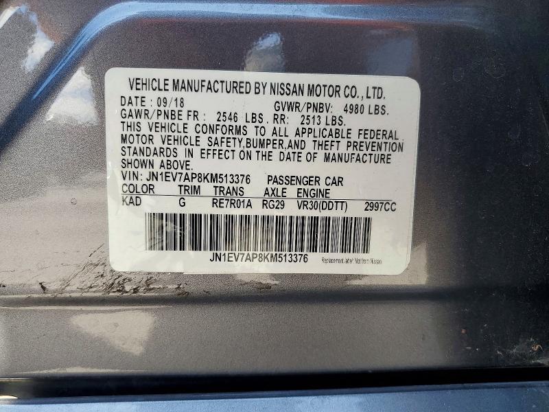 Продаж на аукціоні авто 2019 Infiniti Q50, vin: JN1EV7AP8KM513376, номер лоту: 62092926