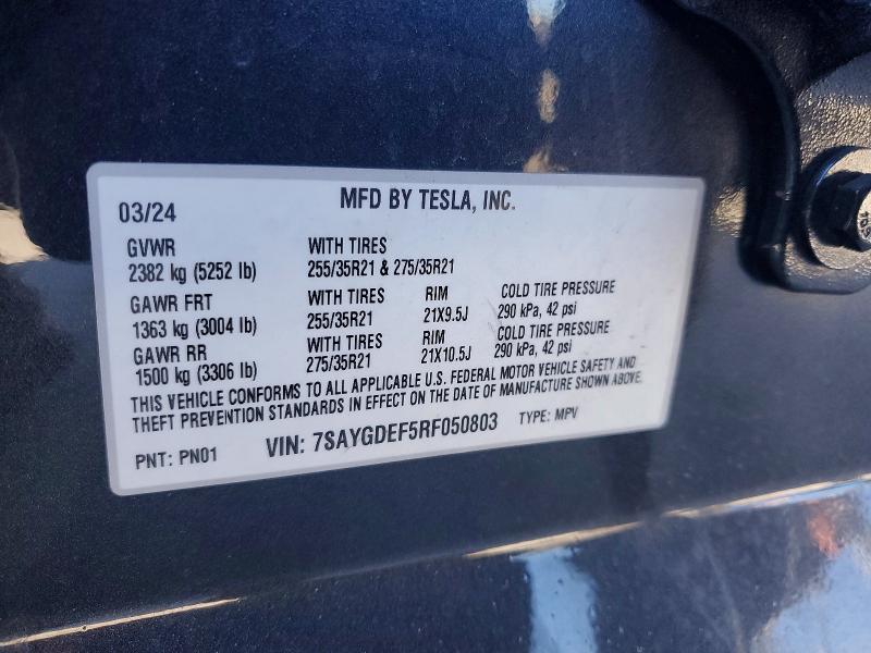60068896 :رقم المزاد ، 7SAYGDEF5RF050803 vin ، 2024 Tesla Model Y مزاد بيع