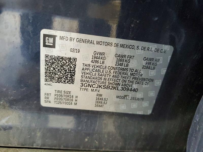 Продажа на аукционе авто 2019 Chevrolet Trax, vin: 3GNCJKSB2KL309440, номер лота: 62078556