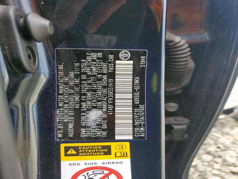 61970226 :رقم المزاد ، 4T4BF1FK3GR551419 vin ، 2016 Toyota Camry مزاد بيع