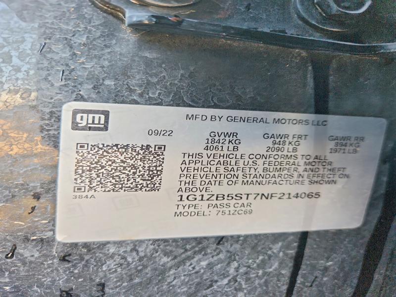 59580106 :رقم المزاد ، 1G1ZB5ST7NF214065 vin ، 2022 Chevrolet Malibu مزاد بيع