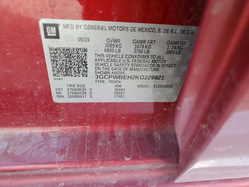Aukcja sprzedaży 2019 Chevrolet Silverado, vin: 3GCPWBEH2KG229821, numer aukcji: 59216216