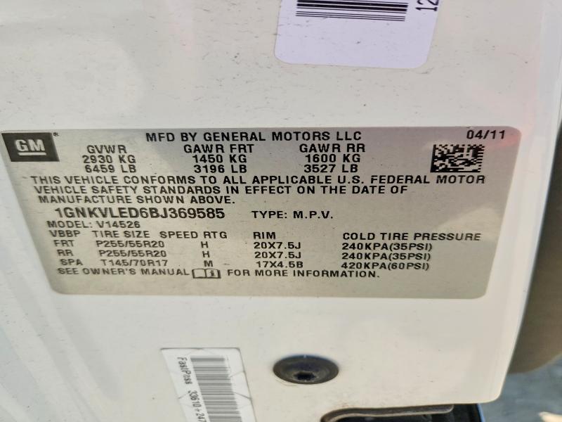 60982306 :رقم المزاد ، 1GNKVLED6BJ369585 vin ، 2011 Chevrolet Traverse مزاد بيع