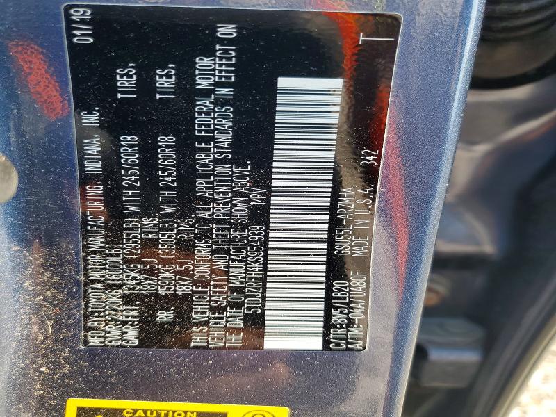 Aukcja sprzedaży 2019 Toyota Highlander, vin: 5TDJZRFH4KS954939, numer aukcji: 60525706