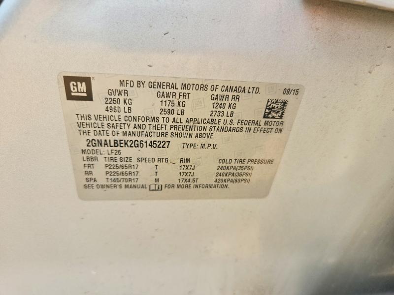 Продаж на аукціоні авто 2016 Chevrolet Equinox, vin: 2GNALBEK2G6145227, номер лоту: 61208816