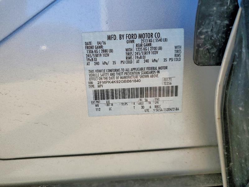 Продажа на аукционе авто 2016 Ford Edge, vin: 2FMPK4K92GBB61840, номер лота: 63338726