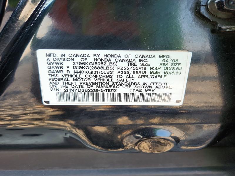 59613386 :رقم المزاد ، 2HNYD28228H541612 vin ، 2008 Acura Mdx مزاد بيع